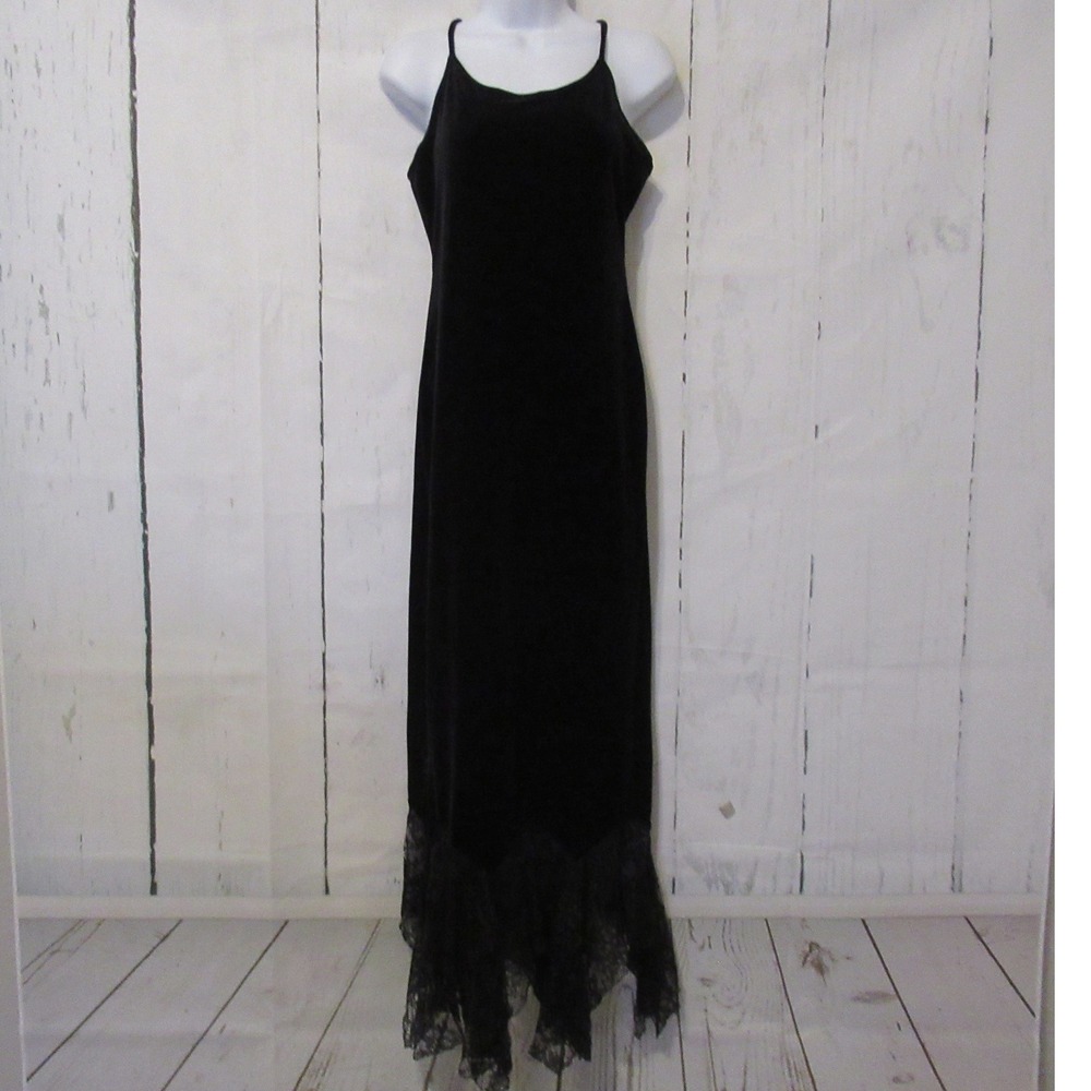 Y2K Jump Dress 5 6 Black Velvet Lace Maxi Witchy Whimsigoth Goth Fairycore Prom
